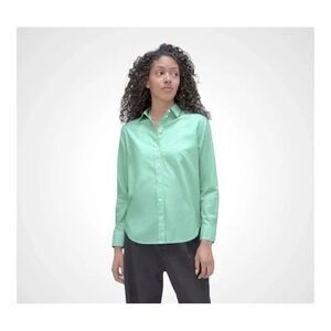 EVERLANE The Silky Cotton Relaxed Shirt 4 Striped Mint Green Button Down Top B31